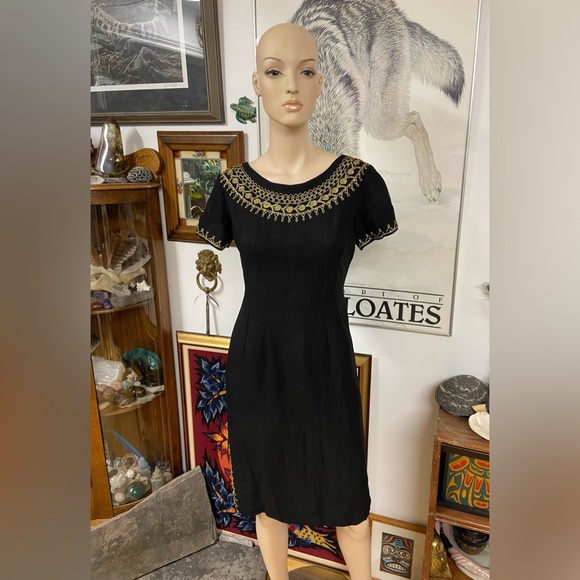Black Handmade Dress with Metallic Embroidered Details - Picture 2 of 12